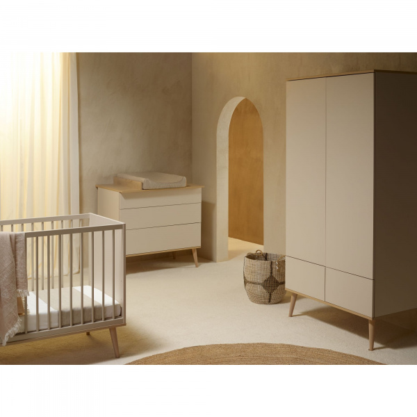 Chambre duo lit bébé 60x120 cm + commode avec plan à langer flow white & oak Quax