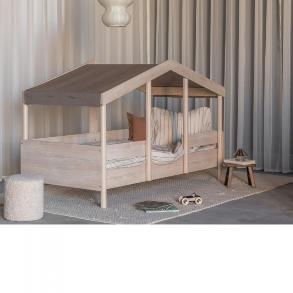 Pack lit cabane évolutif 90x200 cm avec toit chocolat cottage Quax