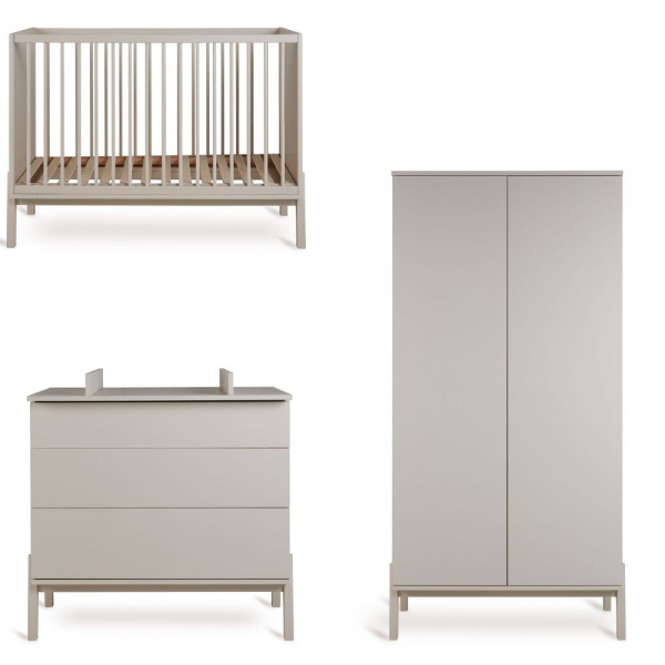 Chambre trio lit bébé 60x120 cm ashi argile+commode 3 tiroirs ashi argile avec plan à langer+armoire 2 portes ashi argile Quax