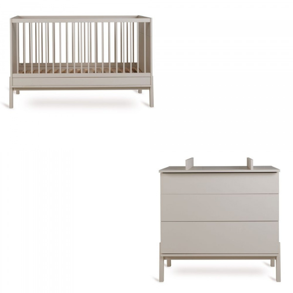 Chambre duo lit bébé 70x140 cm ashi argile+commode 3 tiroirs ashi argile avec plan à langer Quax
