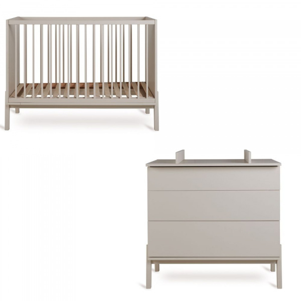 Chambre duo lit bébé 60x120 cm ashi argile+commode 3 tiroirs ashi argile avec plan à langer Quax