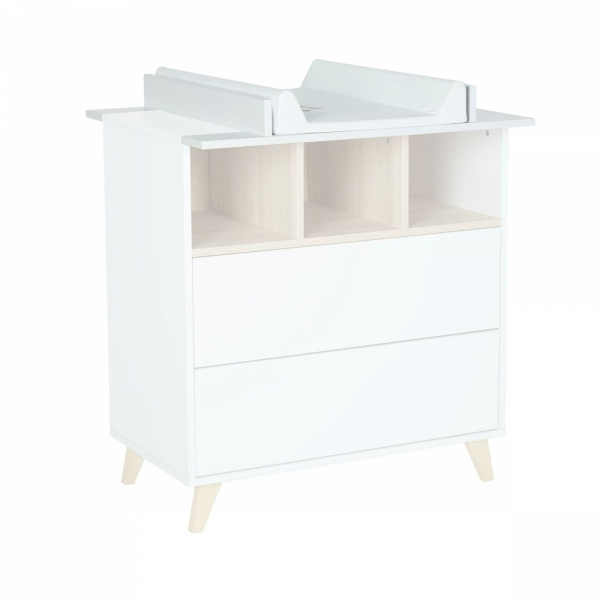 Chambre duo lit bébé 70x140 cm évolutif en lit enfant + commode avec plan à langer loft white Quax