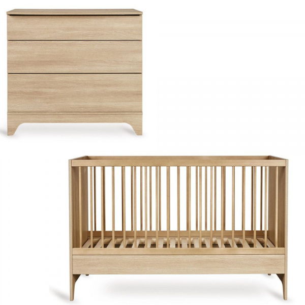 Chambre bébé duo tsugi : lit 70 x 140 cm + commode honey ash Quax