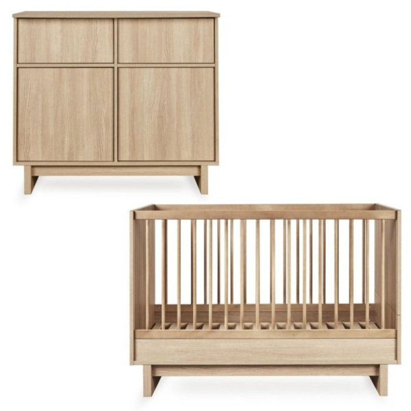 Chambre duo kyo lit bébé évolutif 70 x 120 cm + commode avec plan à langer - honey ash Quax