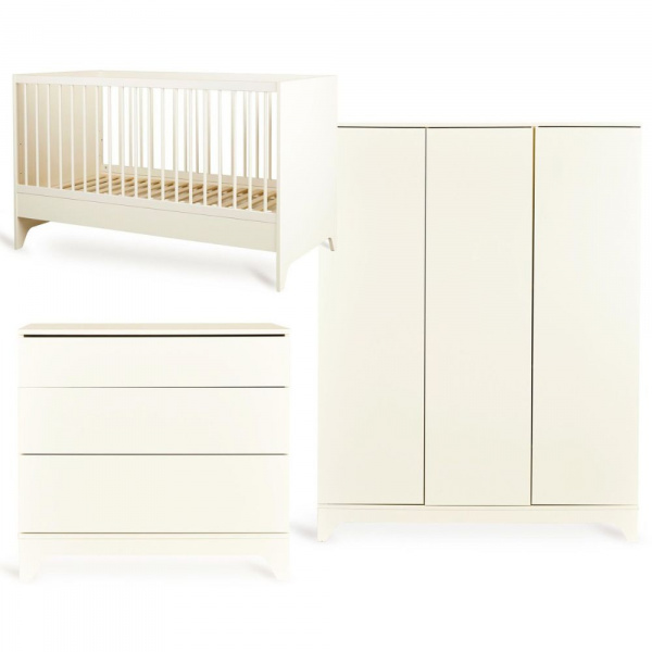 Chambre bébé trio tsugi lit 70 x 140 cm + commode + armoire xl butter Quax
