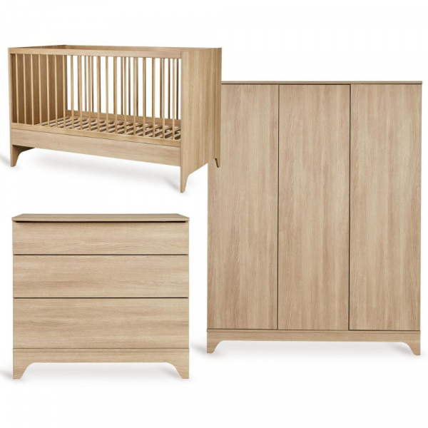 Chambre bébé trio tsugi lit 70 x 140 cm + commode + armoire xl honey ash Quax