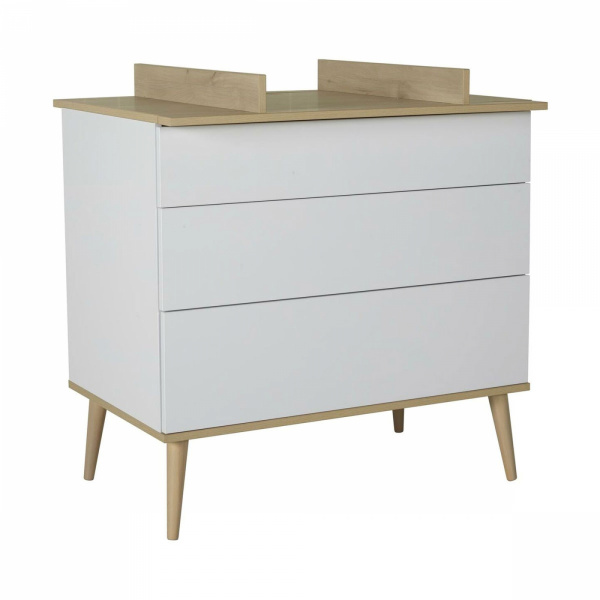 Chambre duo lit bébé 60x120 cm + commode avec plan à langer flow white & oak Quax