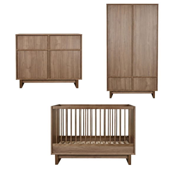 Chambre trio kyo lit bébé évolutif 70 x 120 cm + armoire + commode avec plan à langer - walnut Quax