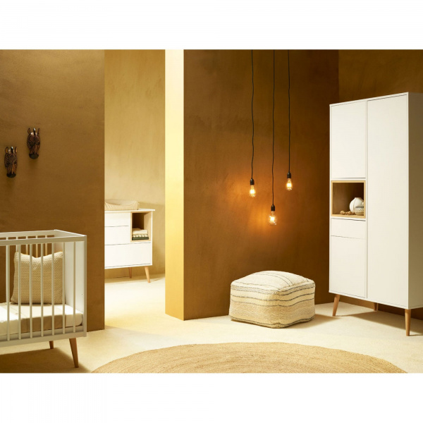 Chambre trio lit bébé 60x120 cm + armoire + commode avec plan à langer cocoon ice white Quax