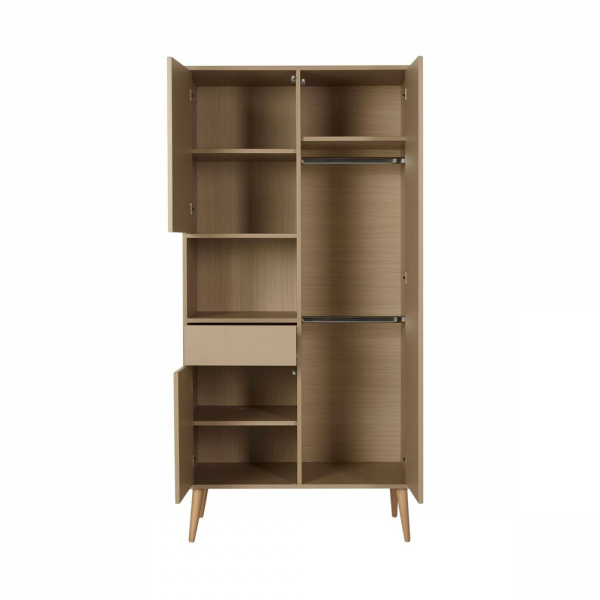 Chambre trio lit bébé 70x140 cm évolutif en lit enfant + armoire + commode avec plan à langer cocoon latte Quax