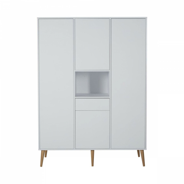 Chambre trio lit bébé 70x140 cm évolutif en lit enfant + armoire xl + commode avec plan à langer cocoon ice white Quax