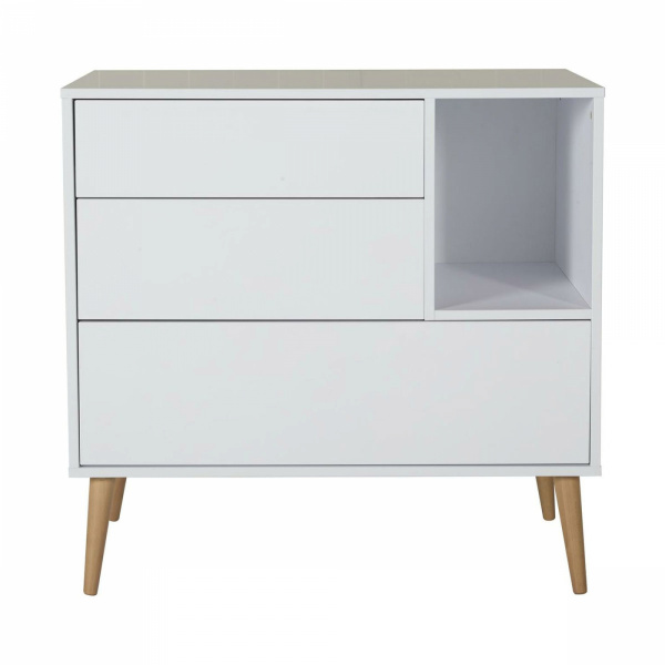 Chambre trio lit bébé 70x140 cm évolutif en lit enfant + armoire + commode avec plan à langer cocoon ice white Quax