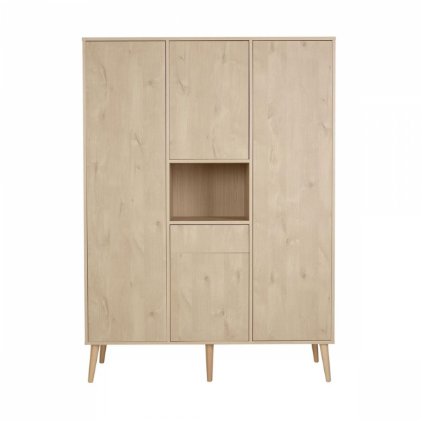 Chambre trio lit bébé 70x140 cm évolutif en lit enfant + armoire xl + commode avec plan à langer cocoon natural oak Quax