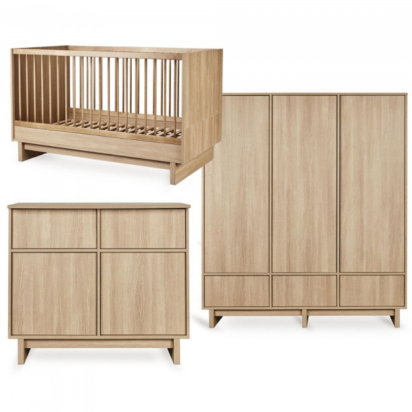 Chambre bébé trio kyo lit 70 x 140 cm + commode + armoire xl honey ash Quax
