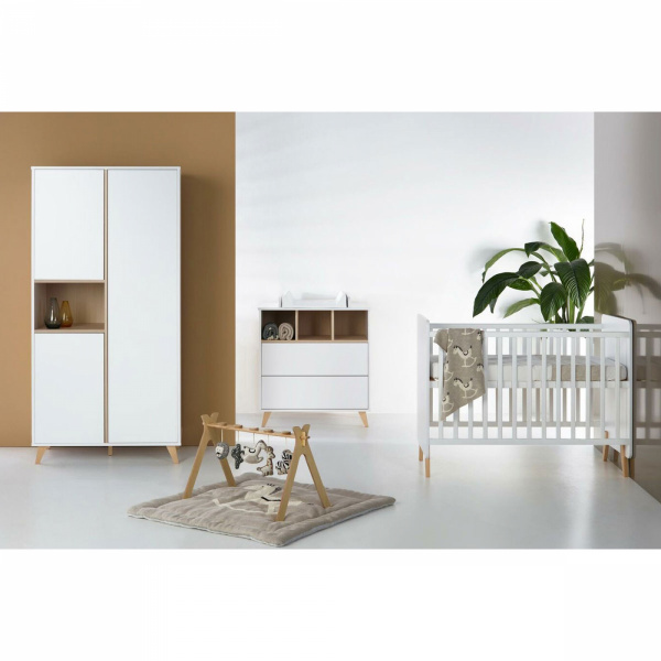 Chambre trio lit bébé 60x120 cm + armoire + commode avec plan à langer loft white Quax