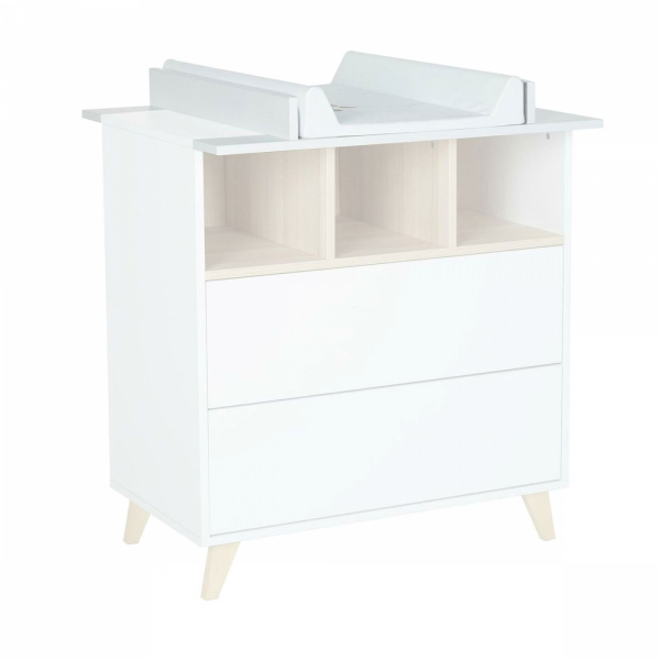 Chambre trio lit bébé 60x120 cm + armoire + commode avec plan à langer loft white Quax