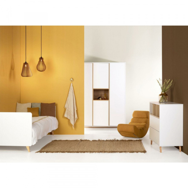 Chambre trio lit bébé 60x120 cm + armoire + commode avec plan à langer loft white Quax