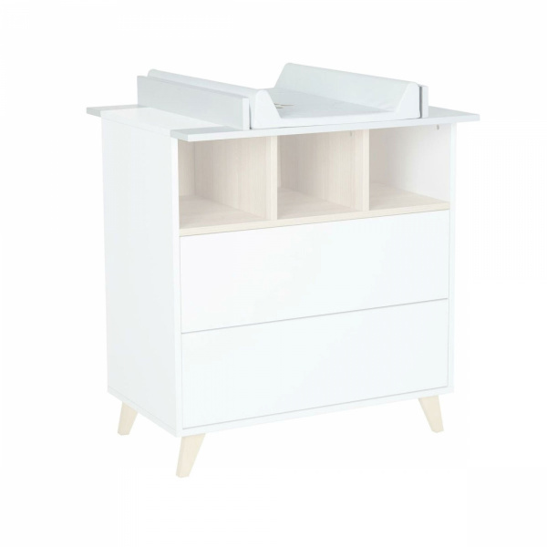 Chambre duo lit bébé 60x120 cm + commode avec plan à langer loft white Quax
