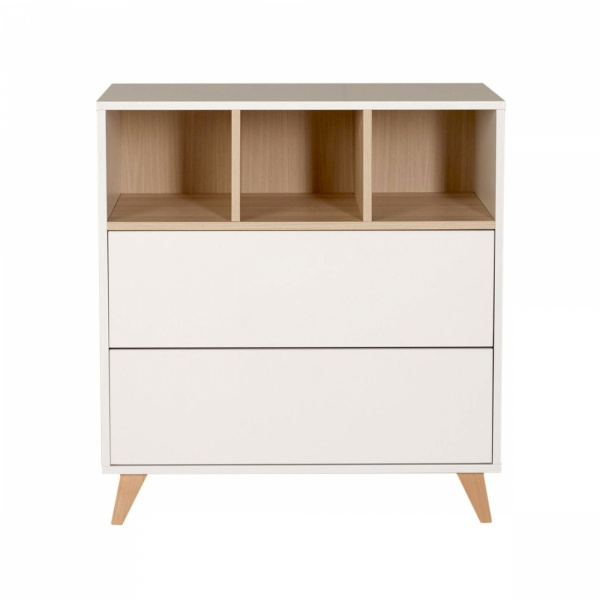 Chambre duo lit bébé 60x120 cm + commode avec plan à langer loft white Quax