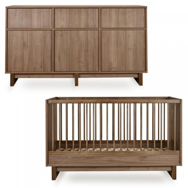 Chambre duo kyo lit bébé évolutif 70 x 140 cm + commode xl - walnut Quax