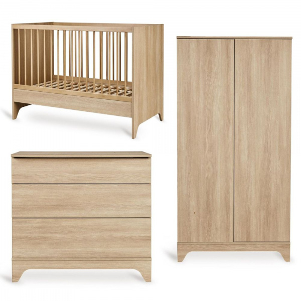 Chambre bébé trio tsugi lit 60 x 120 cm + commode + armoire honey ash Quax