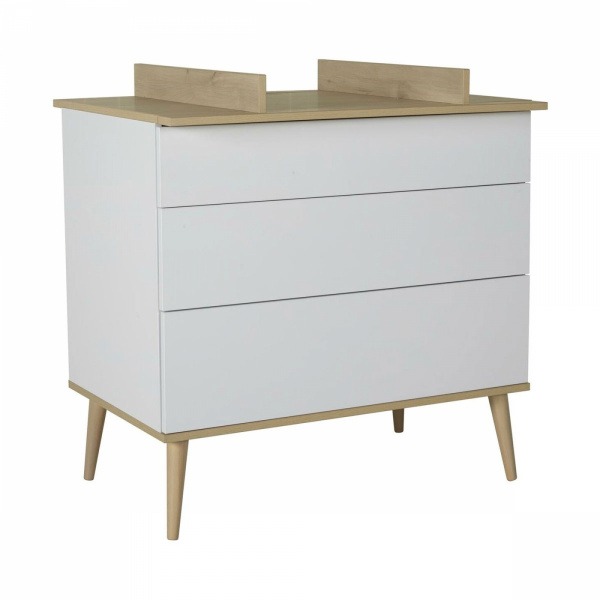 Chambre duo lit bébé 60x120 cm + commode avec plan à langer flow white & oak Quax