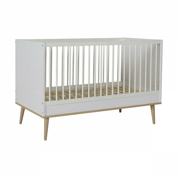Chambre duo lit bébé 60x120 cm + commode avec plan à langer flow white & oak Quax