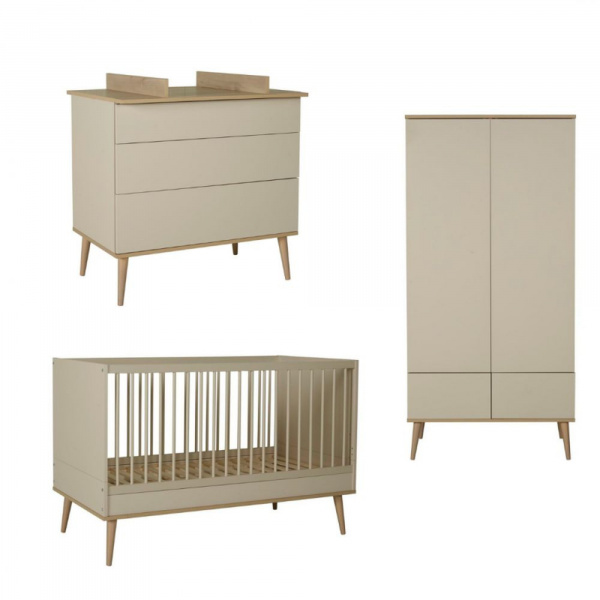 Chambre duo lit bébé 60x120 cm + commode avec plan à langer flow white & oak Quax