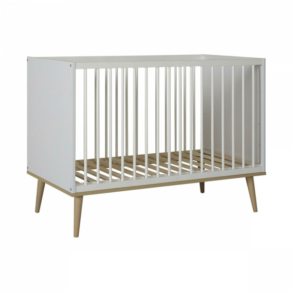 Chambre duo lit bébé 60x120 cm + commode avec plan à langer flow white & oak Quax