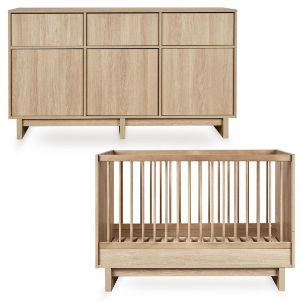 Chambre duo kyo lit bébé évolutif 70 x 120 cm + commode xl - honey ash Quax