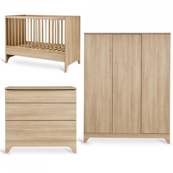 Chambre bébé trio tsugi lit 70 x 120 cm + commode + armoire xl honey ash Quax