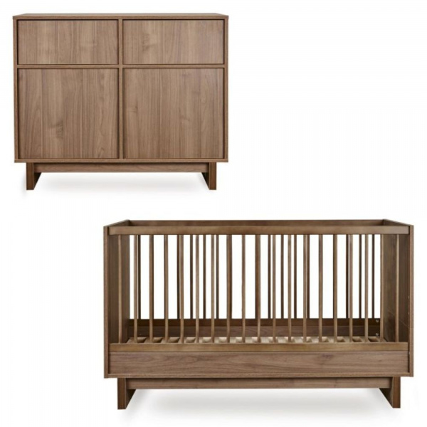 Chambre duo kyo lit bébé évolutif 70 x 140 cm + commode - walnut Quax