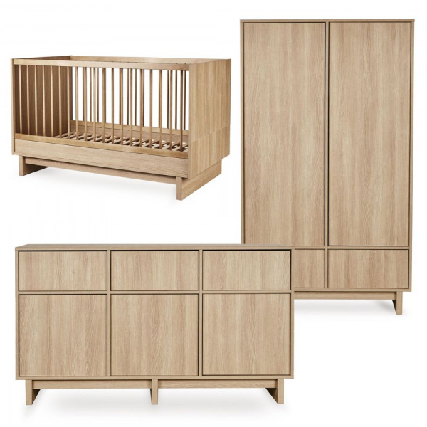Chambre bébé trio kyo lit 70 x 140 cm + commode xl + armoire honey ash Quax