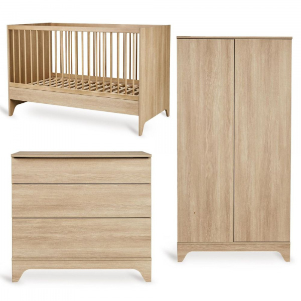 Chambre bébé trio tsugi lit 70 x 140 cm + commode + armoire honey ash Quax