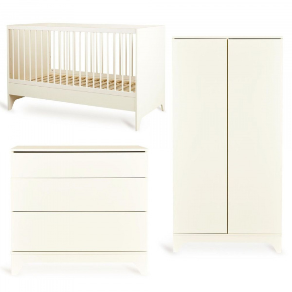 Chambre bébé trio tsugi lit 70 x 140 cm + commode + armoire butter Quax
