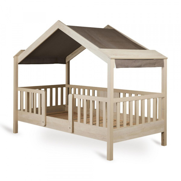 Toit pour lit cabane enfant 90 x 200 cm en tissu chalet chocolat Quax
