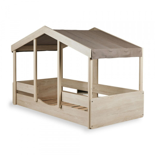 Toit pour lit cabane enfant 90 x 200 cm en tissu cottage chocolat Quax