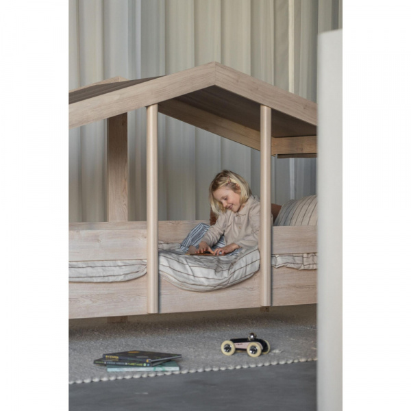 Toit pour lit cabane enfant 90 x 200 cm en tissu cottage chocolat Quax