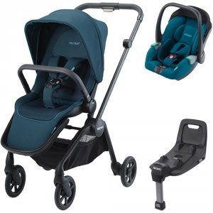 Pack poussette duo sadena black + assise et siège auto avan teal green + base