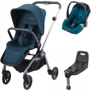 Pack poussette duo sadena alu + assise et siège auto avan teal green + base