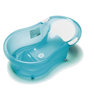 Baignoire bébé 0-6 mois + transat intégré turquoise translucide