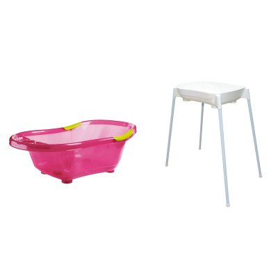 Baignoire bébé rose avec vidange + support de baignoire