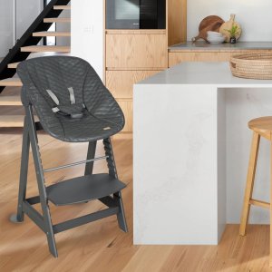 Chaise haute évolutive 2en1 born up gris graphite matelassé Roba