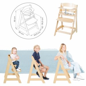 Chaise haute évolutive 2en1 born up naturel greyish matelassé Roba