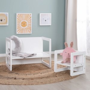 Ensemble tabouret et banc enfant réversible blanc Roba