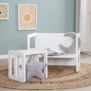 Ensemble tabouret et banc enfant réversible blanc Roba