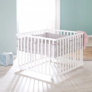 Parc bébé 100 x 100 cm blanc et tapis de parc indibear Roba