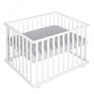 Parc bébé 75 x 100 cm bois blanc et tapis de parc gris Roba