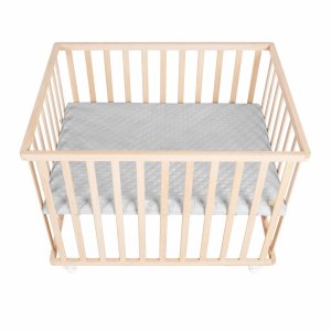 Parc bébé 75 x 100 cm naturel et tapis de parc gris Roba