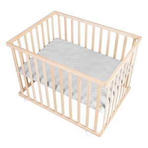 Parc bébé 75 x 100 cm naturel et tapis de parc gris Roba